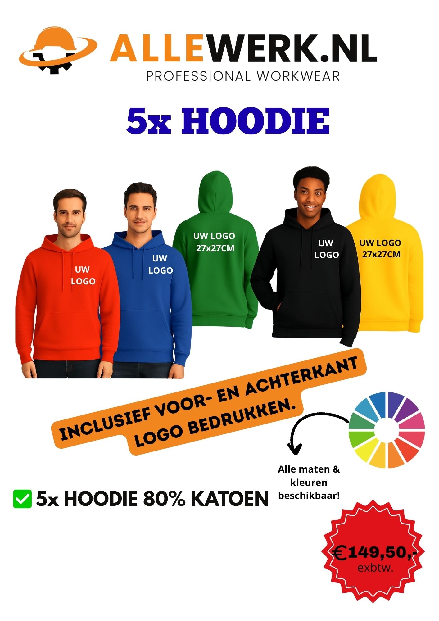 5x Hoodie incl. Logo voor en achterkant bedrukt.!!