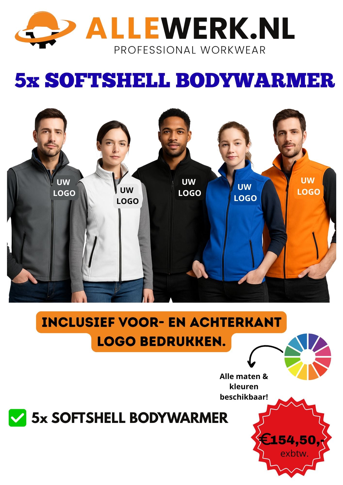 5x Softshell Bodywarmer incl. Logo voor en achter bedrukt!!