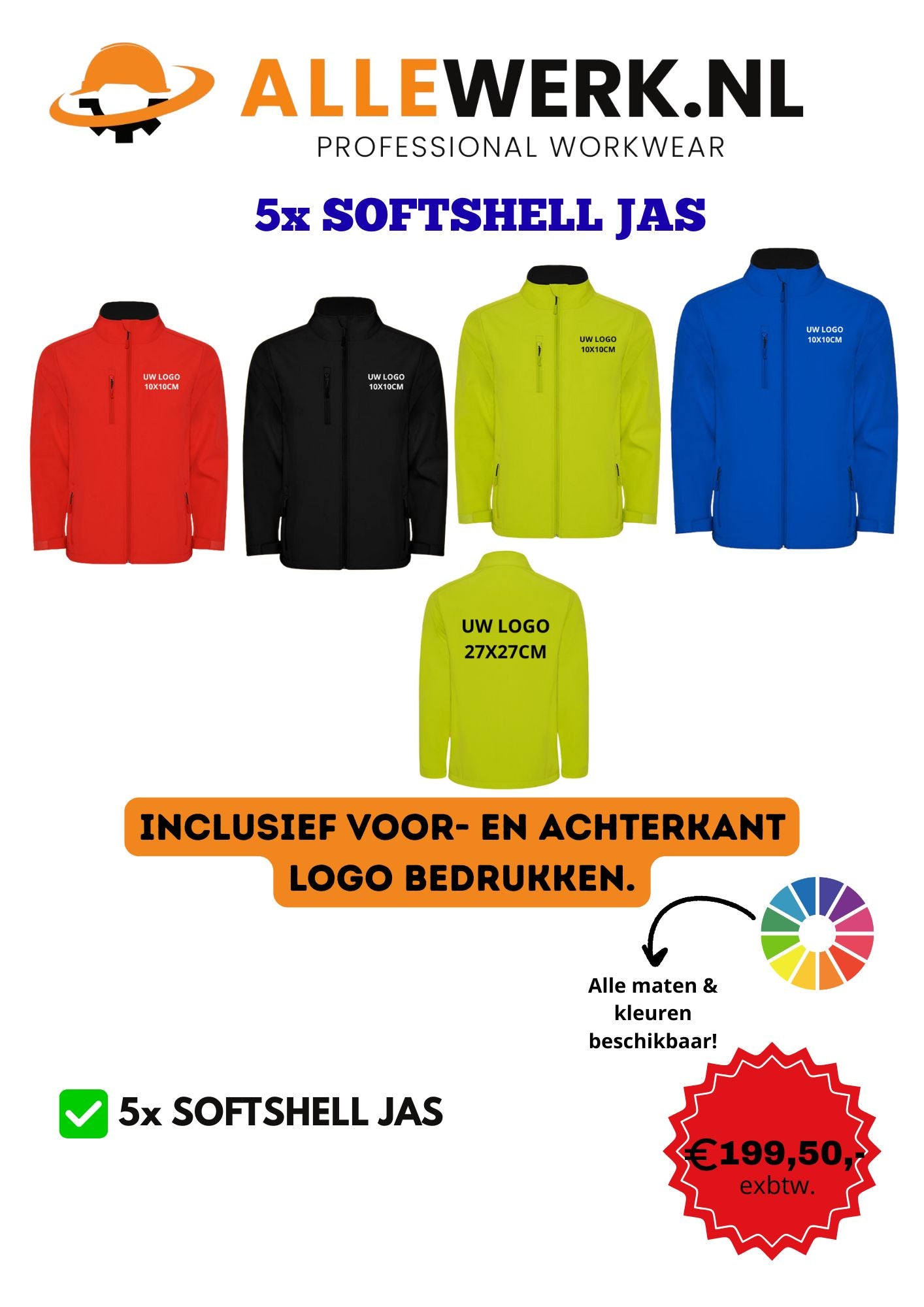 5x Softshell jas incl. Logo voor en achter bedrukt!!